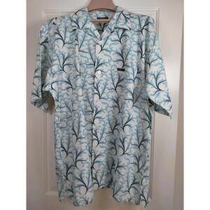 VTG Karl Kani 90s All Over Print Blue Leaf Floral Linen Blend Shirt